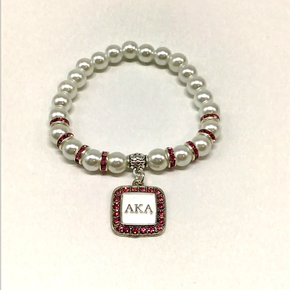 Alpha Kappa Alpha Pearl and Pink Charm Bracelet
